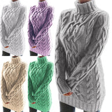 Womens Retro Cable Knit Turtleneck Sweater Dress