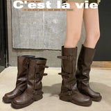Women's Belt Buckle Square Toe Riding Boots