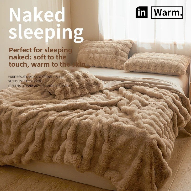 Double-sided faux rabbit fur plush blanket in solid color, photo 3