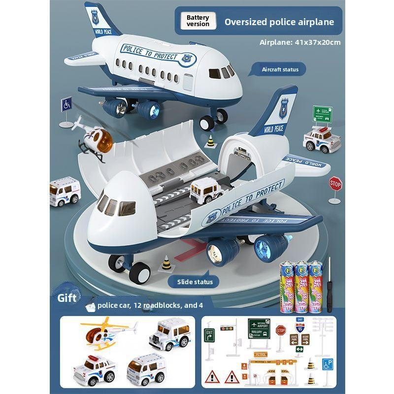 Large transforming aircraft playset, battery police plane with 4 cars gift box