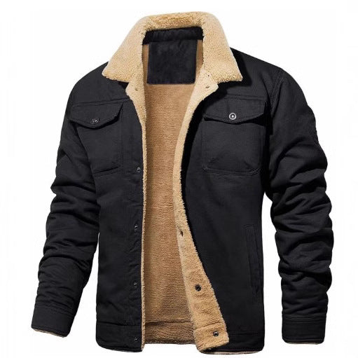 Men's Thickened Fleece Lined Cotton Work Jacket