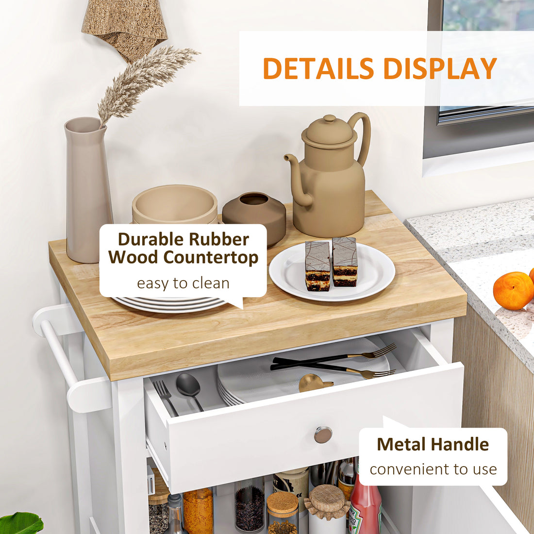 Kitchen island cart rolled next to dining table
