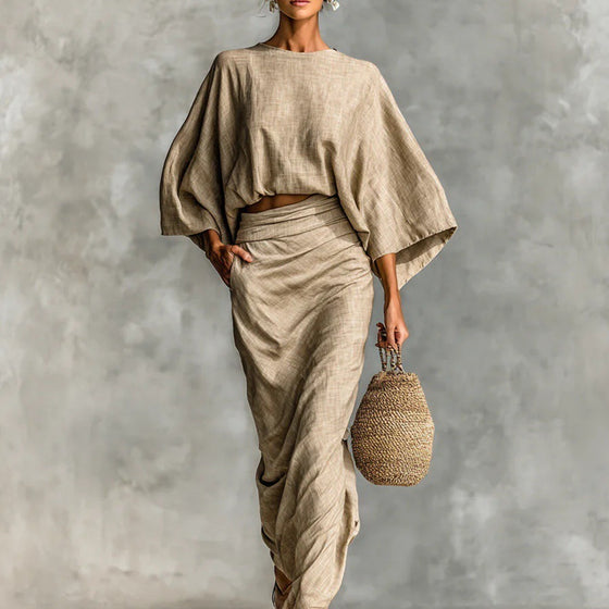 Womens High Waist Long Skirt Set with Loose Top