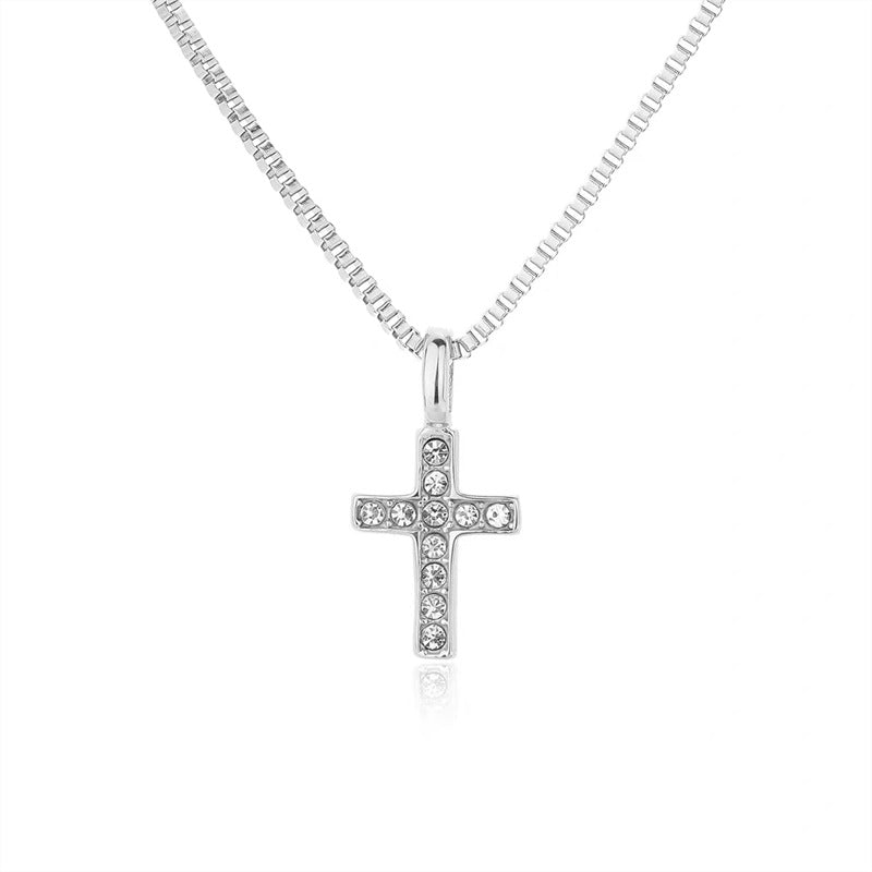 Diamond Cross Box Chain Necklace