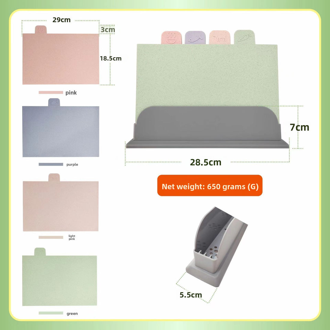 Baby Food Grade PP Cutting Board Set with Storage Rack Kitchen Classified Mildew-Proof Chopping Board