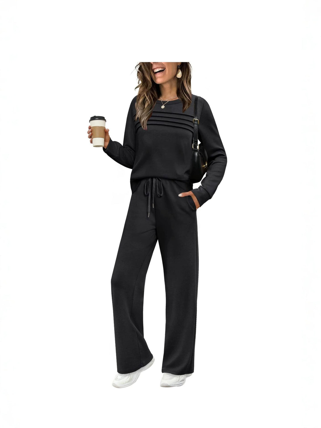 Women's pleated knit sweatshirt and wide-leg trousers set, photo 4