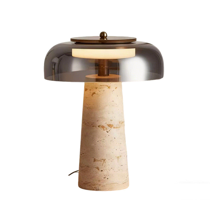 Nordic Minimalist Yellow Travertine and Glass Table Lamp