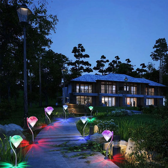 Set of 4 diamond-shaped solar garden pathway stake lights