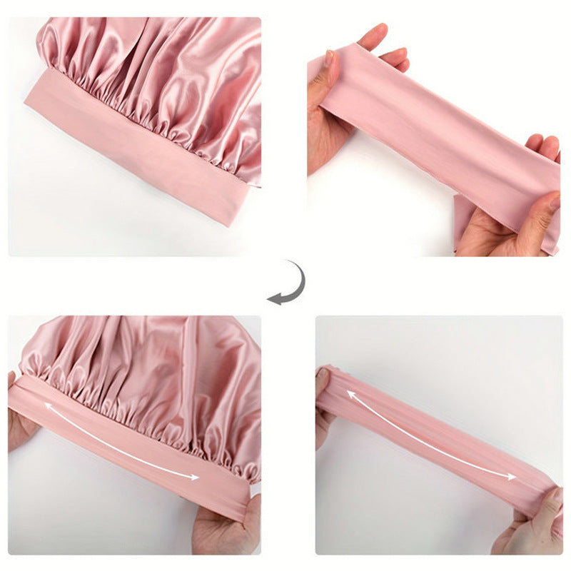 100% Mulberry Silk Double-Layer Knitted Tie-Back Sleep Cap