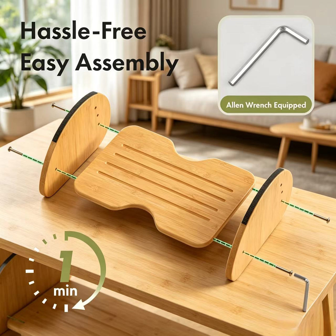 Adjustable Bamboo Under Desk Footrest Ergonomic Rocking Foot Stool for Office Home