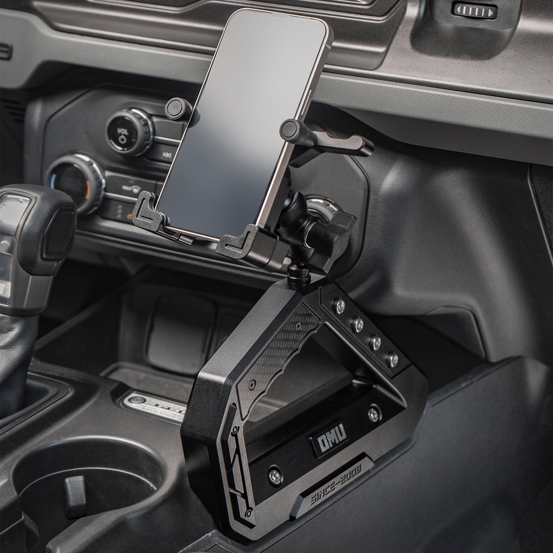 Bronco phone mount side profile with rigid black finish