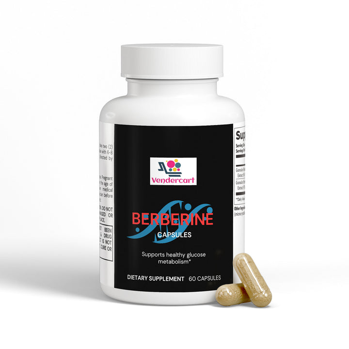 Berberine bottle next to morning coffee setup