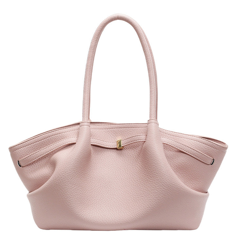 Women's Solid Color PU Tote Bag Casual Versatile Shoulder Handbag with Magnetic Buckle