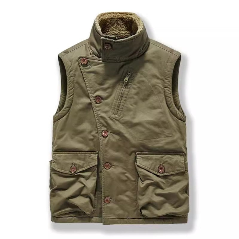 Men Winter Cotton Padded Vest Workwear Sleeveless Jacket