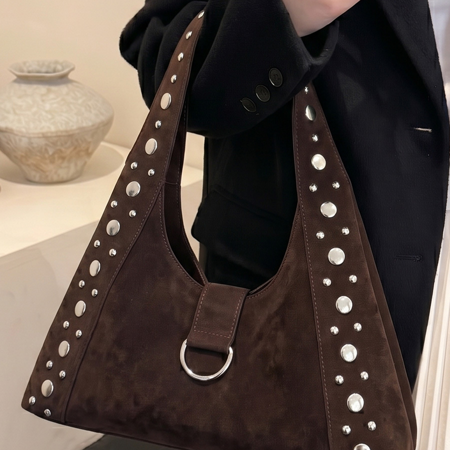 Women's Corduroy Studded Magnetic Clasp Underarm Bag