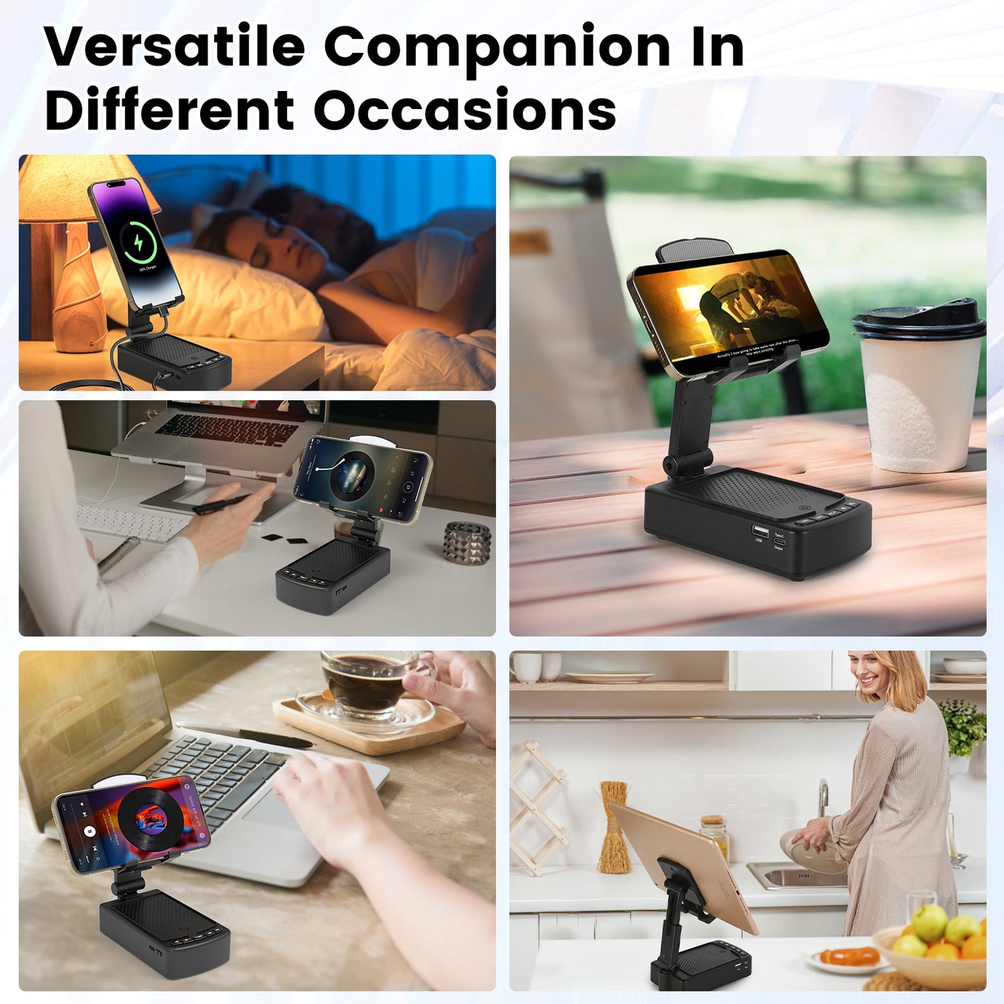 Foldable Phone Stand with Wireless Speaker & Power Bank