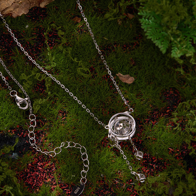S925 Sterling Silver Dynamic Planet Pendant Necklace with 1 Carat Moissanite