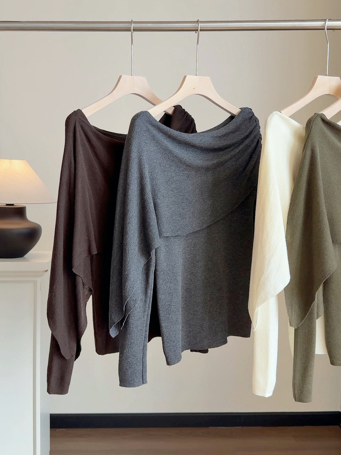 Women Knitted Cape Style Pullover Faux Two Piece Loose Top