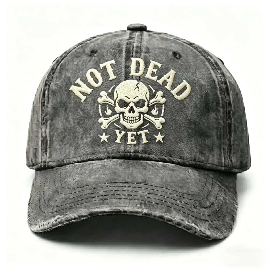 Vintage Washed Cotton Baseball Cap with Skull Embroidery