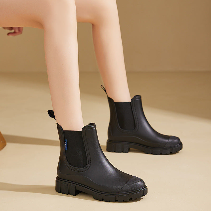 Women Waterproof Mid-Calf PVC Rain Boots with Non-Slip Sole