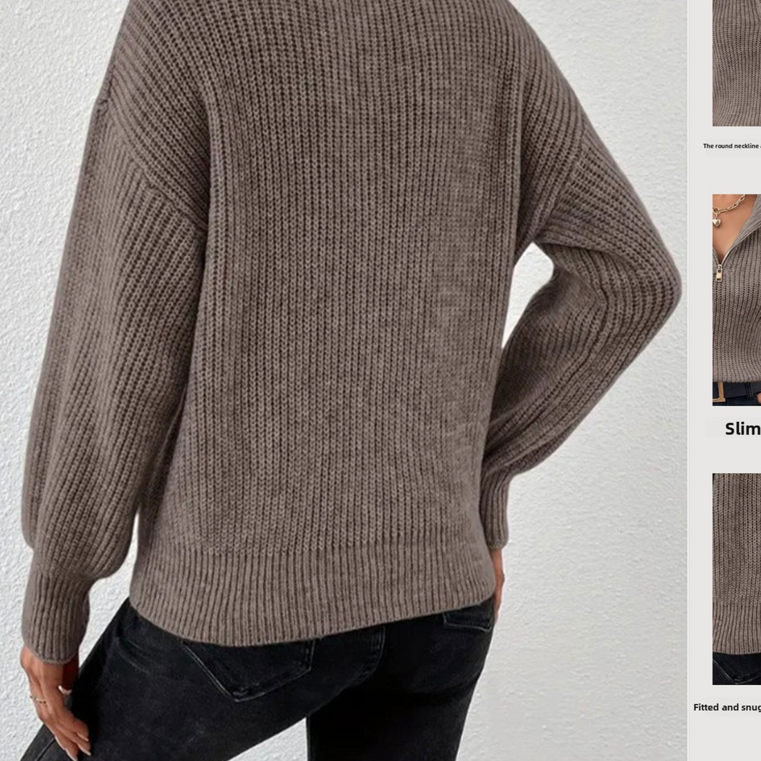 Solid Color Polo Collar Zipper Long Sleeve Knit Sweater for Women