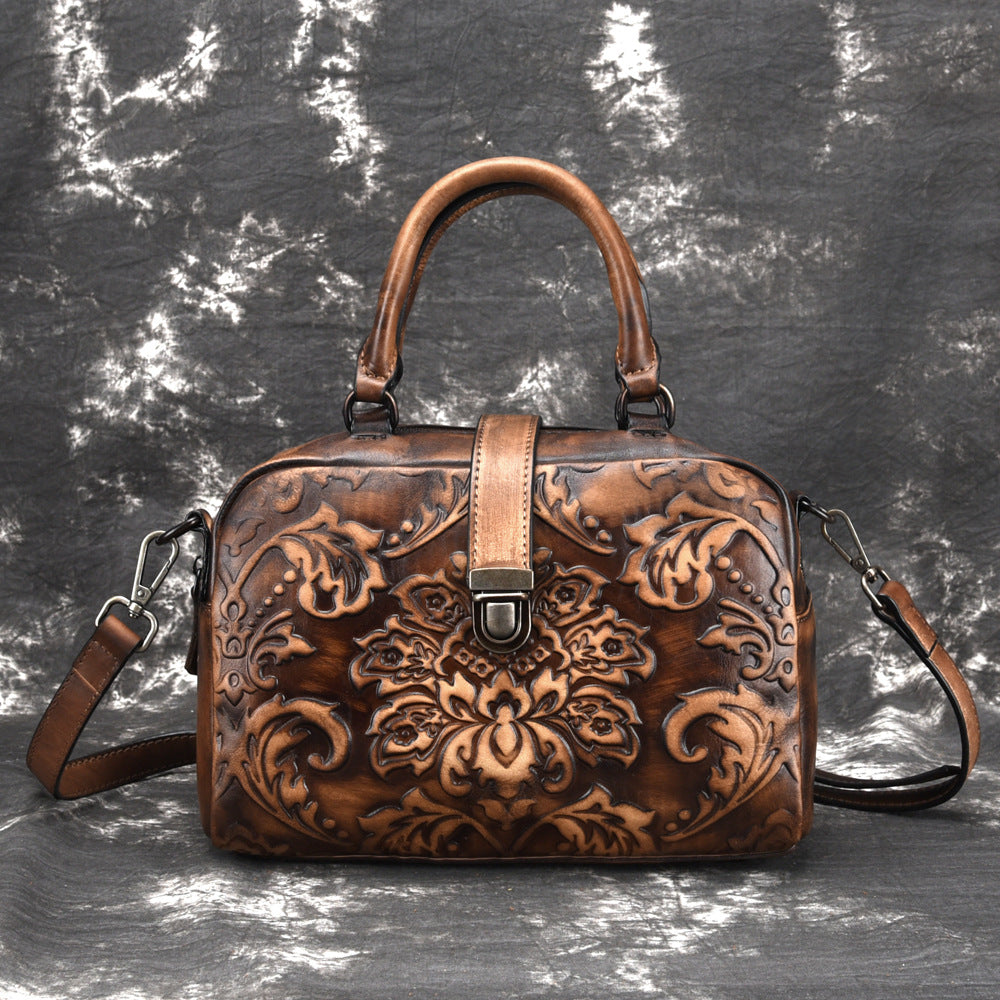 Vintage top-grain leather crossbody bag front view