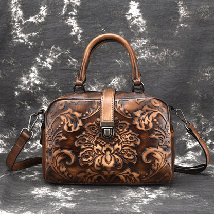 Vintage top-grain leather crossbody bag front view
