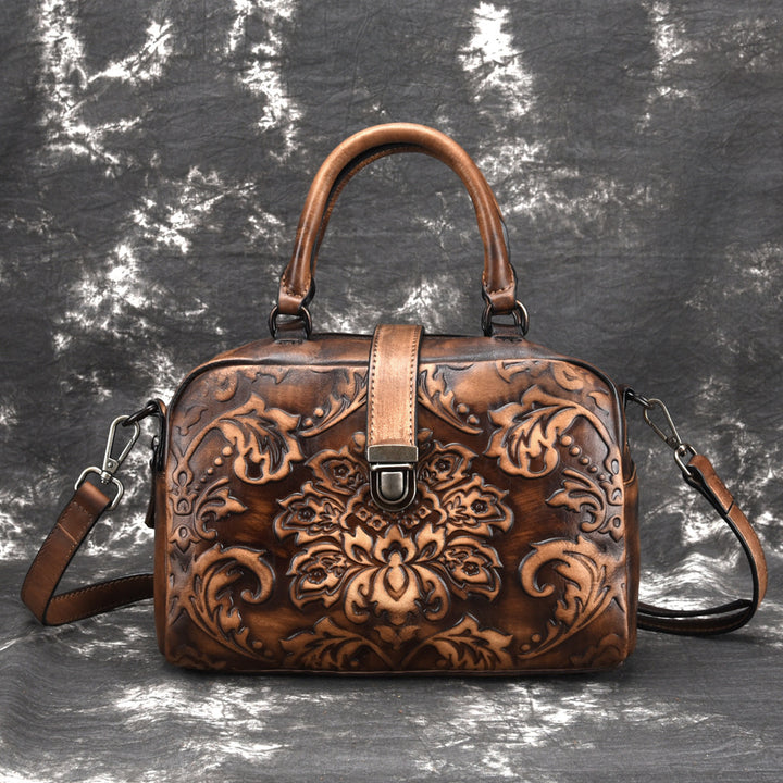 Vintage top-grain leather crossbody bag front view