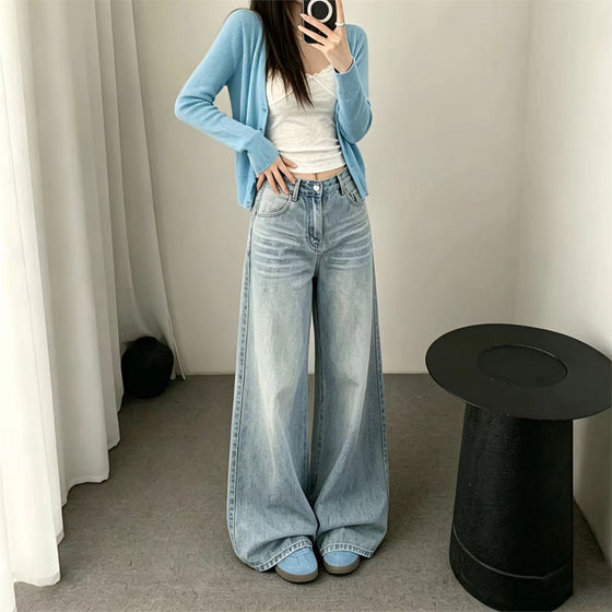 Women's American Retro High-Waisted Loose Wide-Leg Denim Jeans