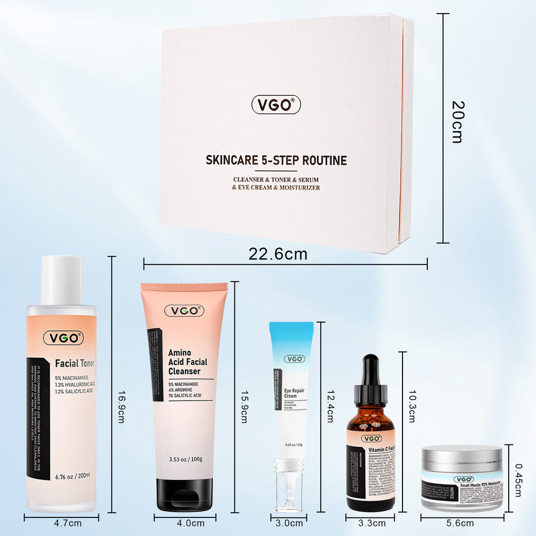 5-Step Skincare Routine Set size comparison