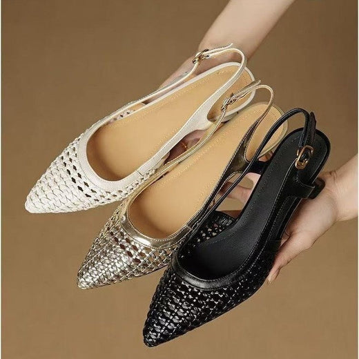 Super Leather French-style pointed-toe hollow-woven platform high heels product image 4
