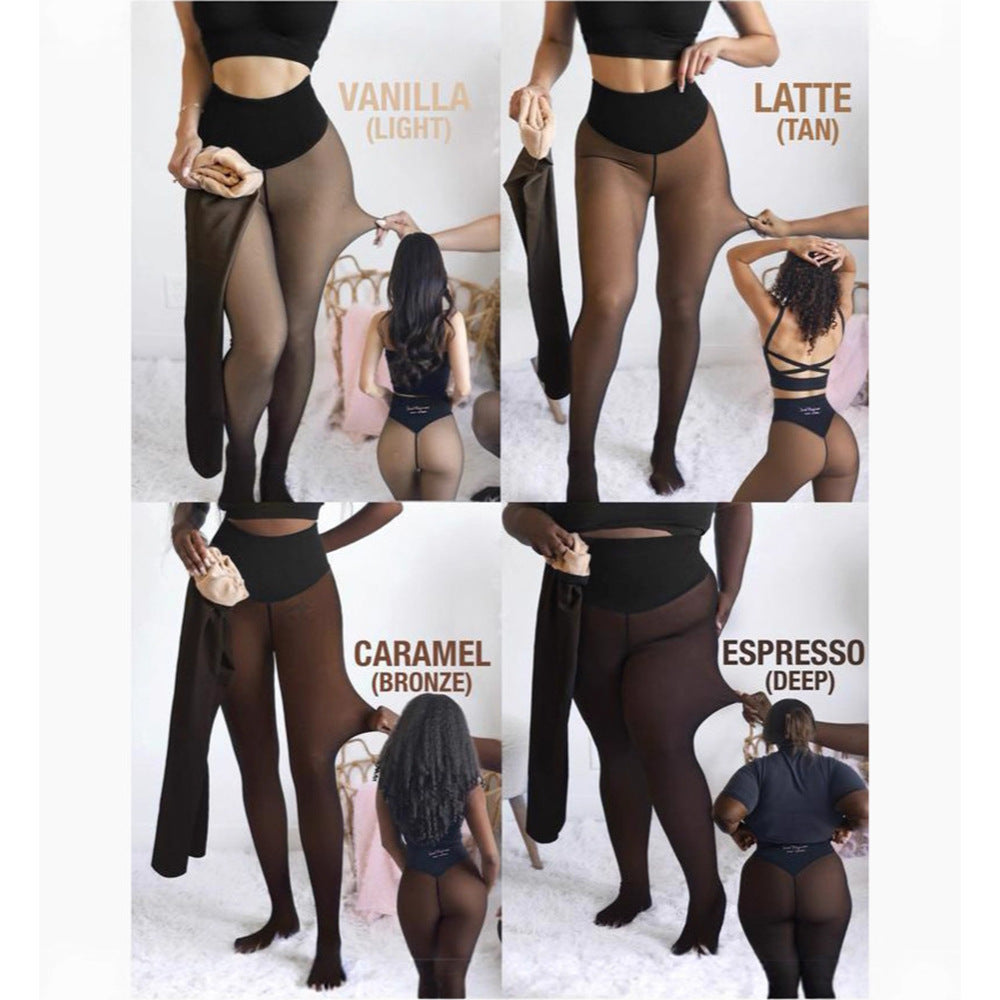 Women's fleece-lined sheer-look tights with feet, photo 3