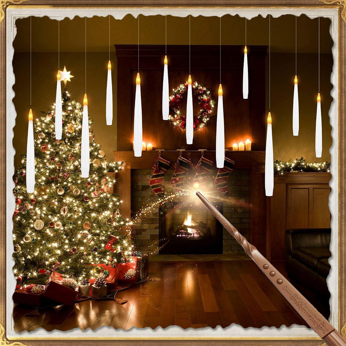 Halloween Floating LED Candle Lights with Magic Wand