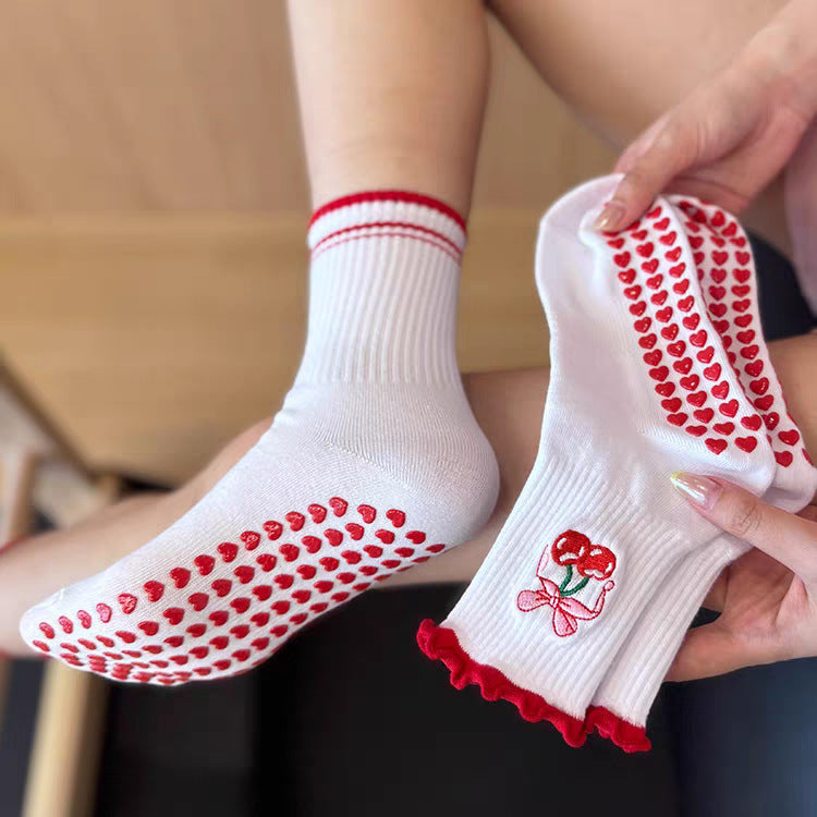 Womens Yoga Socks Anti-Slip Fitness Mid-Tube Socks