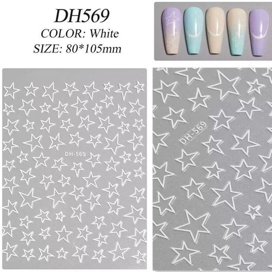 Five-Pointed Star Nail Stickers in White, Black, Gold, Silver, image 2 of 8