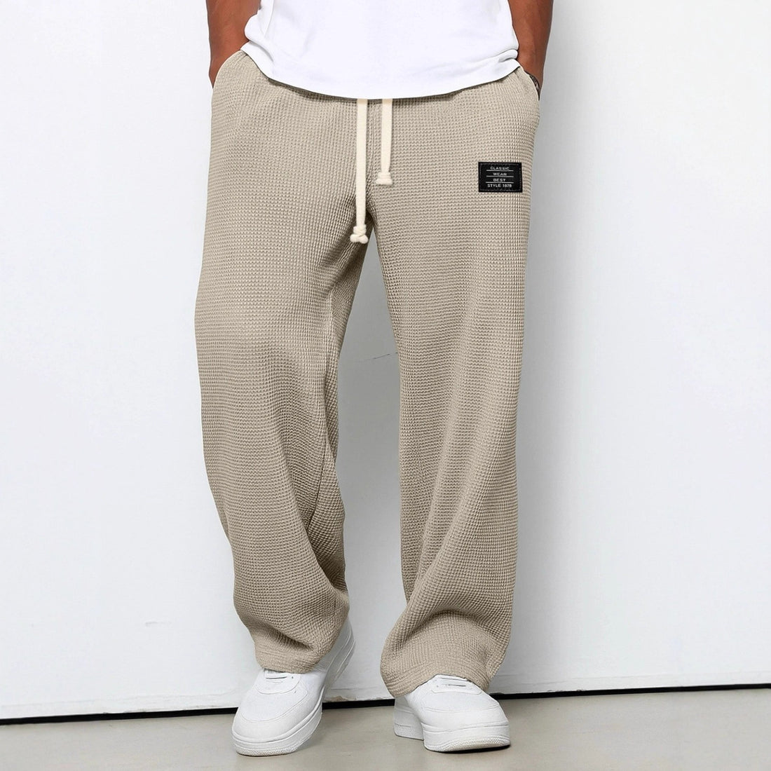 Men?s Waffle Texture Loose Wide-Leg Casual Pants
