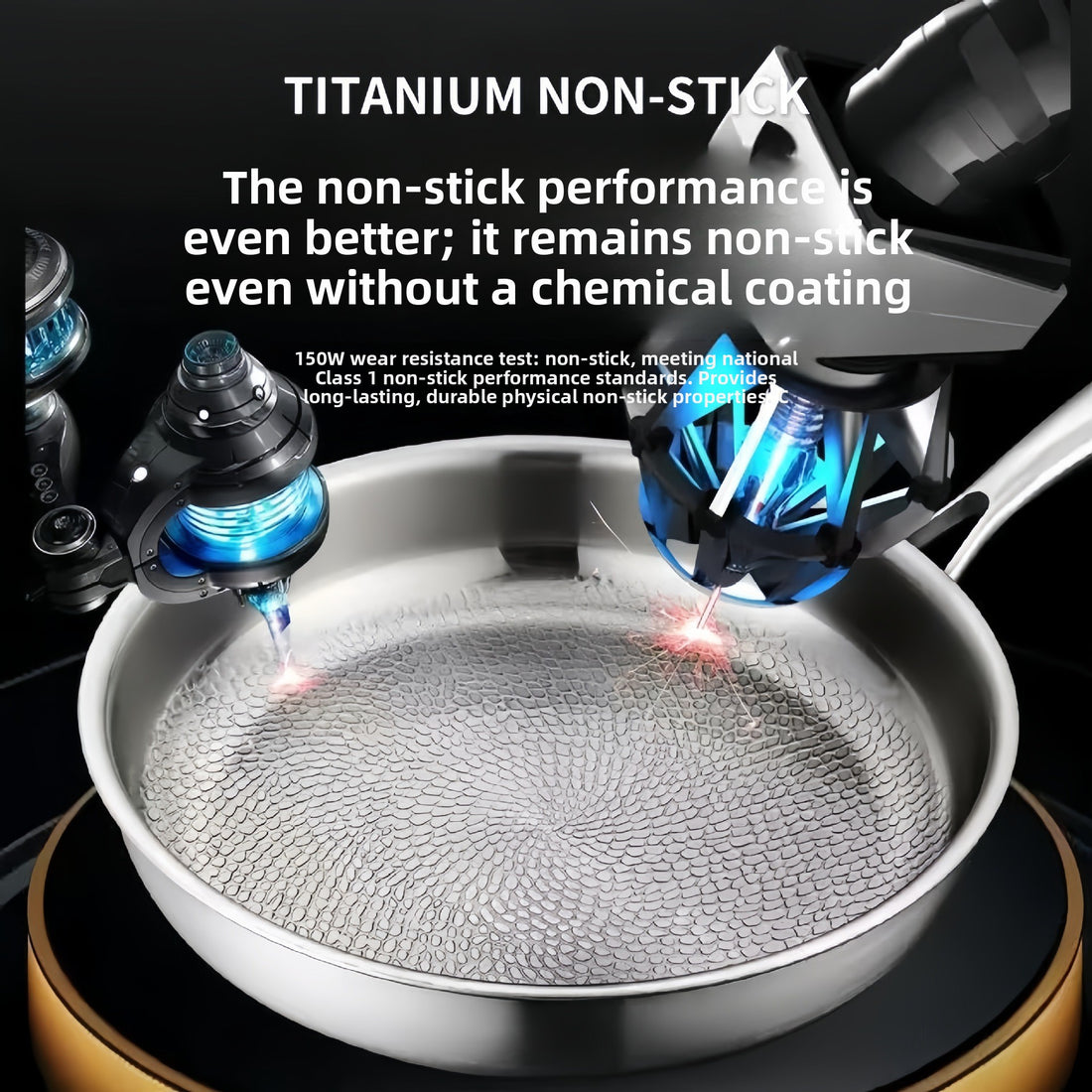 304 Stainless Steel Frying Pan with Gold-Tone Handle