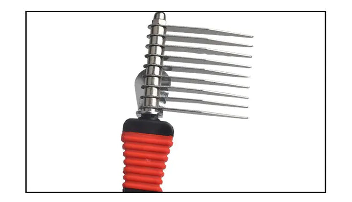 Pet dematting comb in use