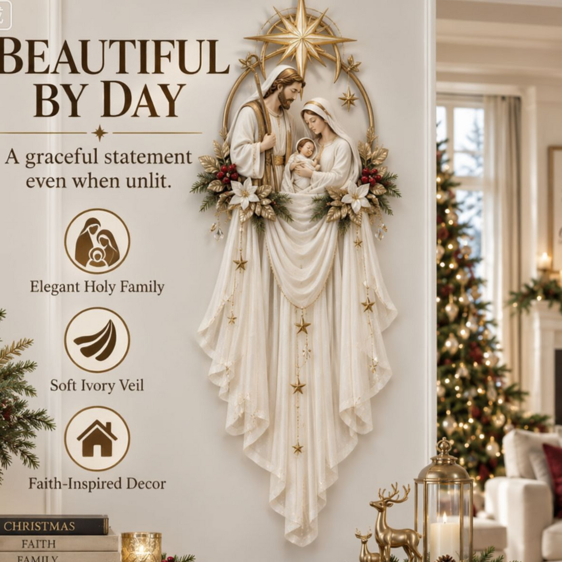 LED Lighted Christmas Tree Wall Hanging Decoration with Wreath Door Ornament