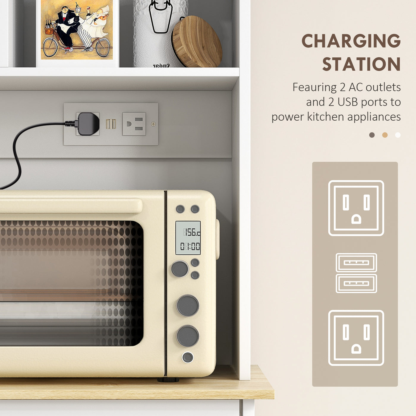 Kitchen pantry cabinet charging station outlet detail
