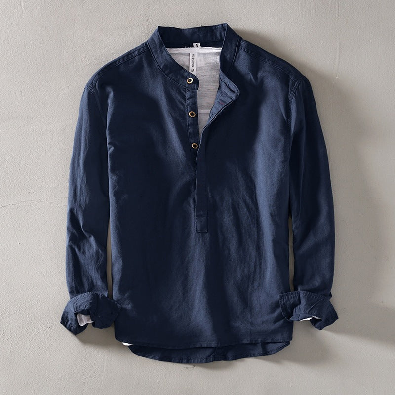 Men's slim-fit solid-color crew-neck casual pullover shirt