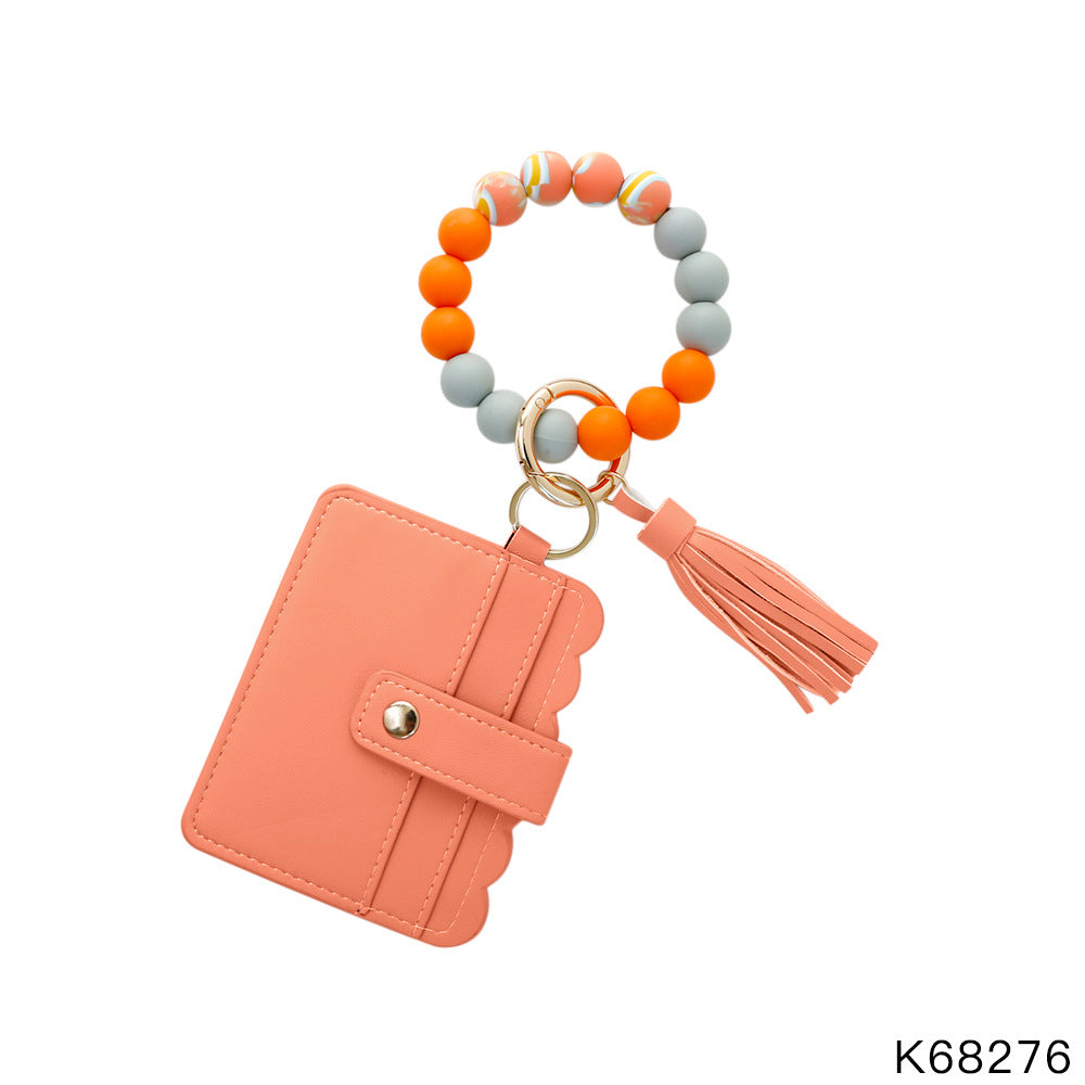 Orange bead wristlet keychain, color for reference