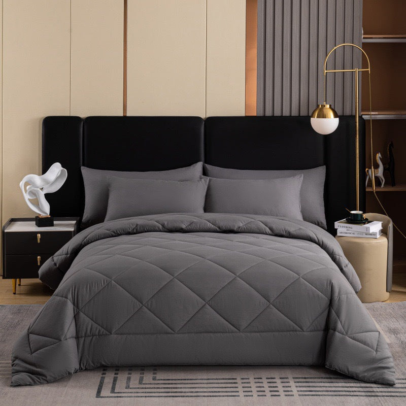 Brushed Solid-Color Quilted Bedding Set (3-Piece)