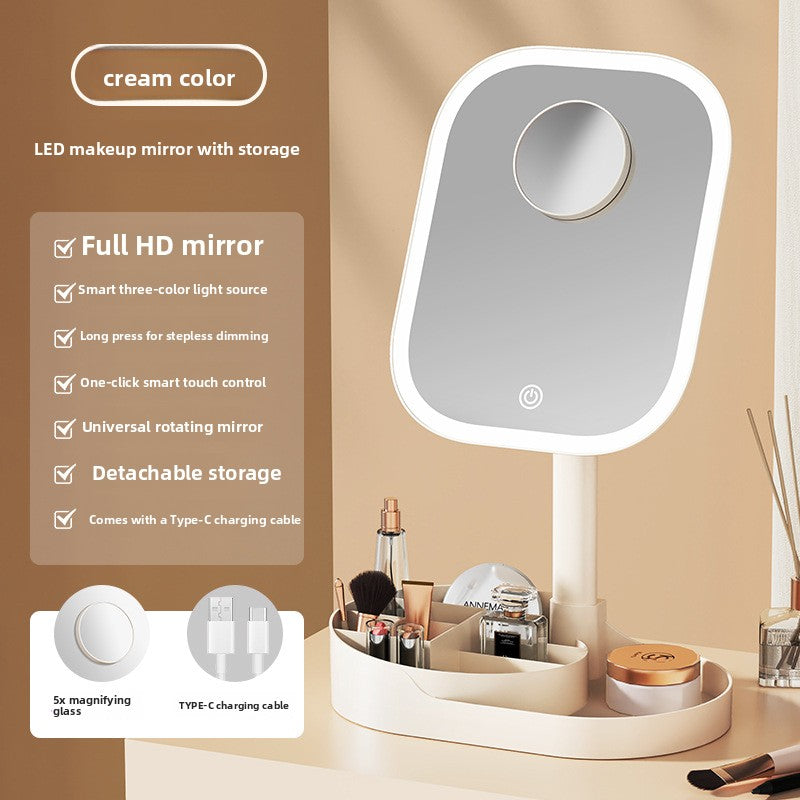 Three-Color Lighting Foldable Makeup Mirror with 5X Magnification Detachable Lens