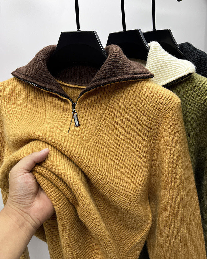 High-end zipper sweater coat men's winter reversible turtleneck sweater men's thickened bottoming shirt trendy men's sweater