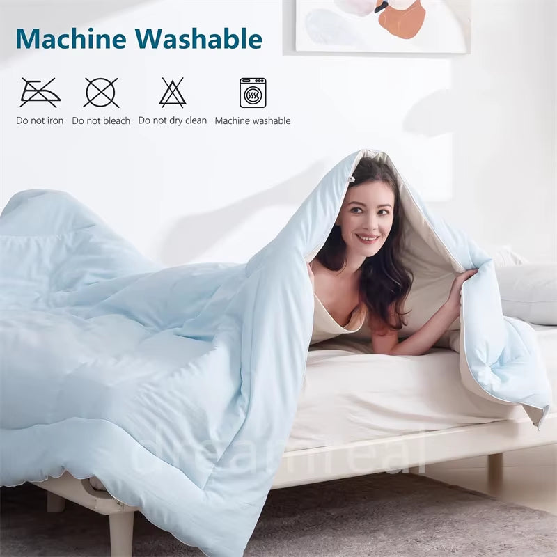Reversible Cooling Blankets Smooth Air Condition Comforter Lightweight Summer Quilt Washable Double Side Cold Fabric & Cool Skin