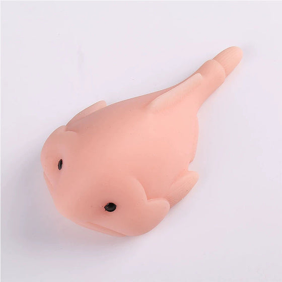 Pink blobfish squishy stress relief toy, side view