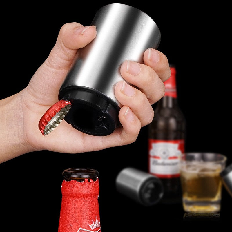 Automatic bottle opener in a metallic finish