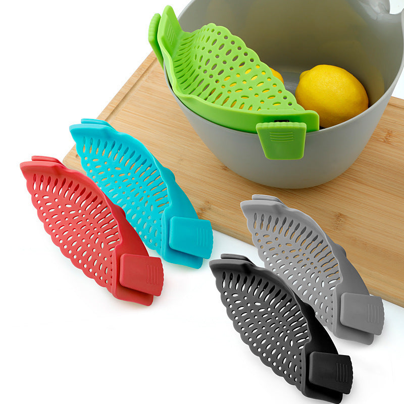 Clip On Silicone Kitchen Strainer Anti Spill Pot Edge Draining Basket