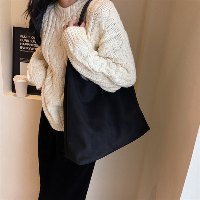 Retro Soft Suede Magnetic Buckle Large Capacity Bucket Shoulder Bag for Women